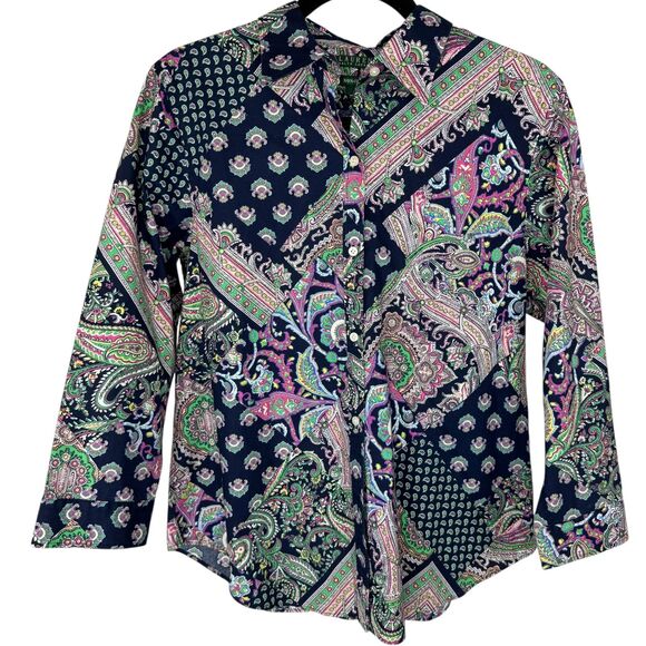 Ralph Lauren Blue & pink patchwork Paisley button down shirt no iron Size Large - Picture 1 of 14